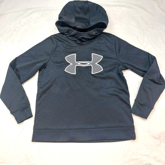UNDER ARMOUR WOMEN'S BLACK AND GRAY BIG QUILTED LOGO COLD GEAR PULLOVER HOODIE M - Picture 1 of 12